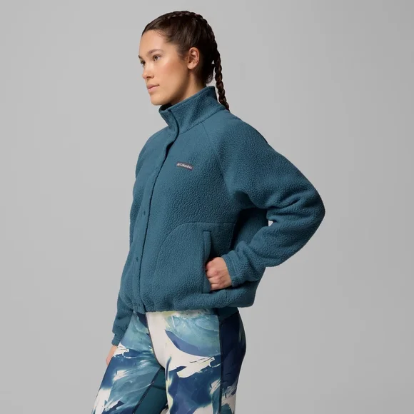 Columbia Women's Jasper Ridge Pebbled Fleece Full Snap Teal Teddy Jacket - Picture 5 of 11